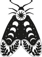Geheimnis Mond Motte Vektor Illustration. Magie Blumen- Insekt auf Weiß Hintergrund.