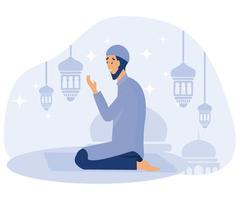 Ramadan kareem Geschenk Karte, Mann mit islamisch Hintergrund, eben Vektor modern Illustration