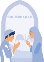 eid mubarak hälsning kort, med moské och islamic bakgrund, platt vektor modern illustration