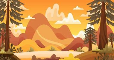 höst eller falla säsong landskap bakgrund illustration med bergen och träd vektor