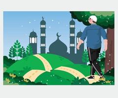 män gående till masjid bakgrund illustration vektor