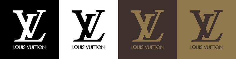 Louis vuitton logotyp - Louis vuitton ikon med typsnitt på vit, svart, brun och grädde bakgrund vektor