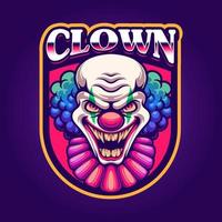 skrämmande ansikte clown maskot gaming logotyp design vektor