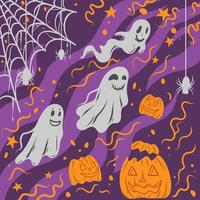 Halloween Kürbis, Geist und Spinne Vektor Illustration zum Oktober Festival