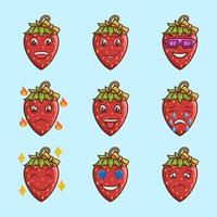 9 vektor uppsättning av kvinna jordgubb uttryckssymboler med band, jordgubb tecken med annorlunda uttryck