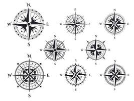 retro Kompass. Wind Rose nautisch Richtung Symbole mit Kardinal Punkte, Jahrgang Karte Zirkel Elemente Vektor isoliert einstellen