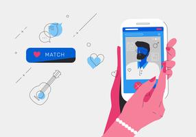 Online-Dating-Apps, die Match mit einer Mann-Vektor-Illustration erhalten vektor