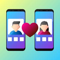 Online Dating App Concept Med Man Och Kvinna Vektor Illustration