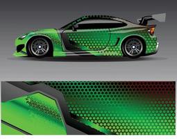 bil wrap design vektor. grafisk abstrakt stripe racing bakgrund kit designs för wrap fordon racer bil rally äventyr och livery vektor