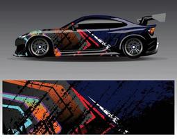 bil wrap design vektor. grafisk abstrakt stripe racing bakgrund kit designs för wrap fordon racer bil rally äventyr och livery vektor