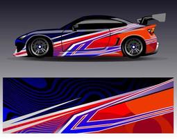 Auto-Wrap-Design-Vektor. grafische abstrakte Streifen-Rennhintergrund-Kit-Designs für Wrap-Fahrzeug-Rennwagen-Rallye-Abenteuer und Lackierungen vektor