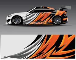 bil wrap design vektor. grafisk abstrakt stripe racing bakgrund kit designs för wrap fordon racer bil rally äventyr och livery vektor