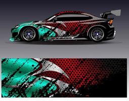 bil wrap design vektor. grafisk abstrakt stripe racing bakgrund kit designs för wrap fordon racer bil rally äventyr och livery vektor