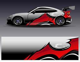 bil wrap design vektor. grafisk abstrakt stripe racing bakgrund kit designs för wrap fordon racer bil rally äventyr och livery vektor