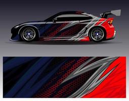 bil wrap design vektor. grafisk abstrakt stripe racing bakgrund kit designs för wrap fordon racer bil rally äventyr och livery vektor