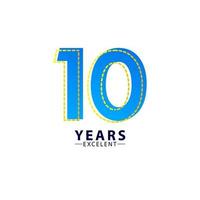 10 Jahre ausgezeichnete Jubiläumsfeier Blue Dash Vektor Vorlage Design Illustration