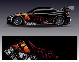 bil wrap design vektor. grafisk abstrakt stripe racing bakgrund kit designs för wrap fordon racer bil rally äventyr och livery vektor