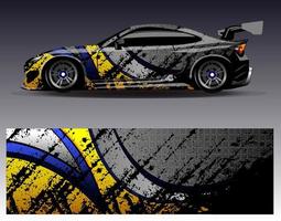 bil wrap design vektor. grafisk abstrakt stripe racing bakgrund kit designs för wrap fordon racer bil rally äventyr och livery vektor