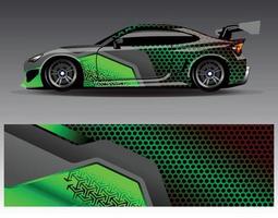 bil wrap design vektor. grafisk abstrakt stripe racing bakgrund kit designs för wrap fordon racer bil rally äventyr och livery vektor