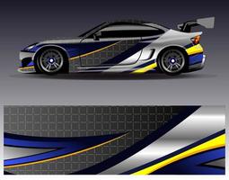 bil wrap design vektor. grafisk abstrakt stripe racing bakgrund kit designs för wrap fordon racer bil rally äventyr och livery vektor