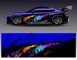 bil wrap design vektor. grafisk abstrakt stripe racing bakgrund kit designs för wrap fordon racer bil rally äventyr och livery vektor