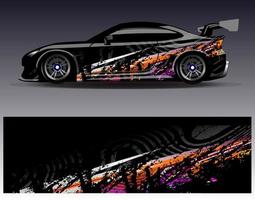 Auto-Wrap-Design-Vektor. grafische abstrakte Streifen-Rennhintergrund-Kit-Designs für Wrap-Fahrzeug-Rennwagen-Rallye-Abenteuer und Lackierungen vektor