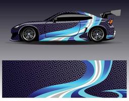 bil wrap design vektor. grafisk abstrakt stripe racing bakgrund kit designs för wrap fordon racer bil rally äventyr och livery vektor