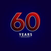 60 Jahre ausgezeichnete Jubiläumsfeier rote Strichlinie Vektorschablonen-Designillustration vektor