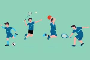 vektor män håller på med sporter, fotboll, badminton, basketboll och tennis
