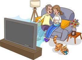 familj tittar på TV tecknad serie vektor