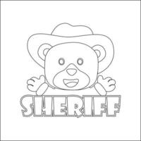 süß Junior Sheriff. Karikatur Hand gezeichnet Vektor Illustration. Karikatur isoliert Vektor Illustration, kreativ Vektor kindisch Design zum Kinder Aktivität Färbung Buch oder Buchseite.