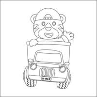 Vektor Illustration von süß wenig Tier auf ein Straße Reise, kreativ Vektor kindisch Design zum Kinder Aktivität Färbung Buch oder Buchseite.