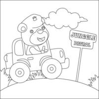 süß wenig Tier Fahren ein Auto gehen zu Wald komisch Tier Karikatur. kindisch Design zum Kinder Aktivität Färbung Buch oder Buchseite. vektor