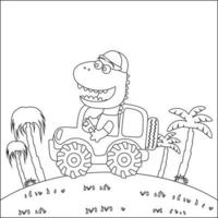 süß Dinosaurier Fahren ein Auto gehen zu Wald komisch Tier Karikatur. kindisch Design zum Kinder Aktivität Färbung Buch oder Buchseite. vektor