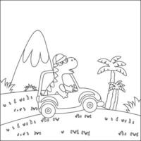 süß Dinosaurier Fahren ein Auto gehen zu Wald komisch Tier Karikatur. kindisch Design zum Kinder Aktivität Färbung Buch oder Buchseite. vektor