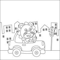 vektor tecknad serie av rolig Björn körning bil i de väg. kan vara Begagnade för t-shirt utskrift, barnslig design för barn aktivitet färg bok eller sida.