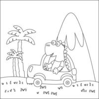 süß Dinosaurier Fahren ein Auto gehen zu Wald komisch Tier Karikatur. kindisch Design zum Kinder Aktivität Färbung Buch oder Buchseite. vektor