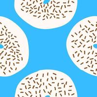 Donuts Muster. Vektor Illustration im Karikatur eben Stil isoliert auf Blau Hintergrund