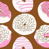 Donuts Muster. Vektor Illustration im Karikatur eben Stil isoliert auf Schokolade Hintergrund