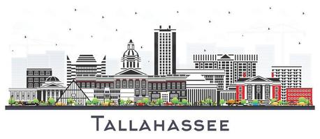 Tallahassee florida stad horisont med Färg byggnader isolerat på vit. vektor illustration. Tallahassee stadsbild med landmärken.