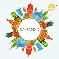 Saransk Russland Stadt Horizont mit Farbe Gebäude, Blau Himmel und Kopieren Raum. Vektor Illustration. Saransk Stadtbild mit Sehenswürdigkeiten.