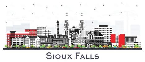 Sioux Stürze Süd Dakota Stadt Horizont mit Farbe Gebäude isoliert auf Weiß. Vektor Illustration. Sioux Stürze USA Stadtbild mit Sehenswürdigkeiten.