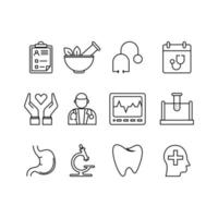 medicinsk vektor ikoner uppsättning. linje ikoner, tecken och symboler i platt linjär design medicin och hälsa vård med element för mobil begrepp och webb appar