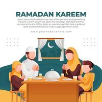 ramadan hälsning fyrkant social media posta mall med muslim familj suuhoor eller iftar illustration vektor