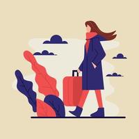 Vektor Illustration mit das Konzept von ein Frau Reisen mit ein Koffer