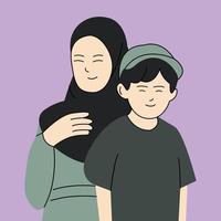 hijab mamma och son karaktär vektor