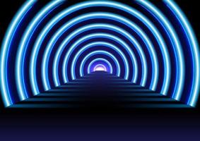 abstrakt Technologie Hintergrund Blau glühen Tunnel Perspektiven und Straßen mit glühend Linien beim das endet von Beleuchtung erleuchten das Gradient Hintergrund. vektor