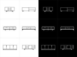 möbel linje ikon uppsättning. bedside tabell, skåp. möbel begrepp. vektor översikt symbol samling på svart och vit bakgrund.