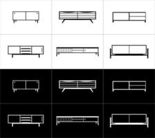 möbel översikt ikon uppsättning. skåp. möbel vektor illustration isolerat på svart och vit bakgrund
