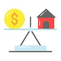 Haus und Dollar mit Balance Rahmen bezeichnet Vektor von Eigentum Preis Balance Vektor